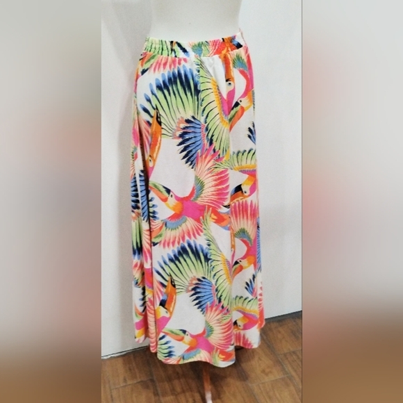 FARM RIO LINEN BLEND TUCAN TROPICAL SKIRT - Picture 2 of 9